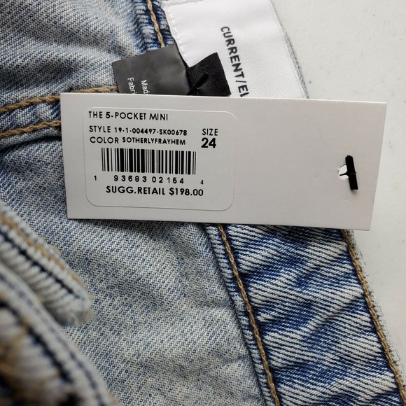CC - Current Elliott Mini Denim Jean Women 24 Light Wash Blue Raw Hem Frayed NWT - Picture 5 of 8